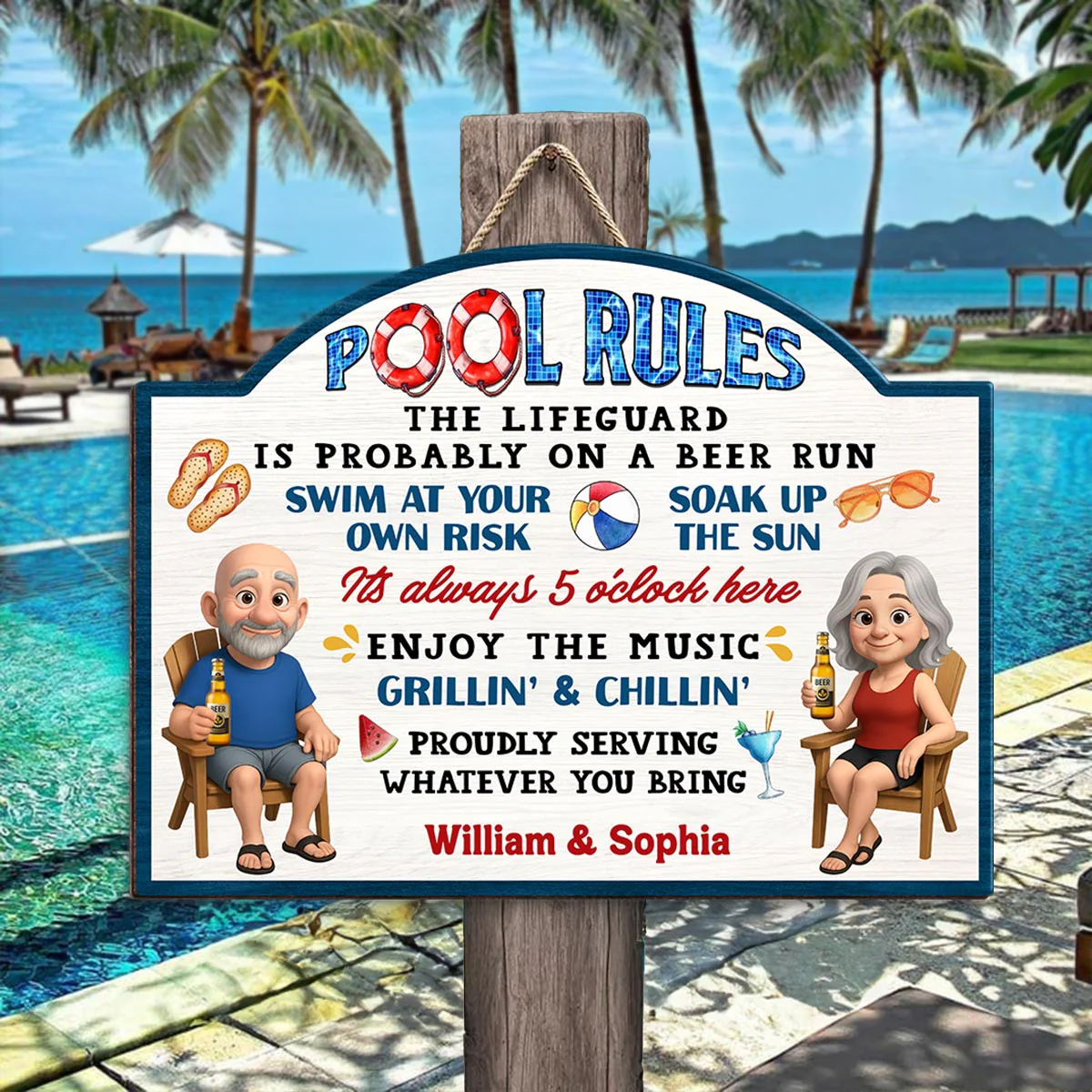 Pool Rules Swim At Your Own Risk Grilling Personalized Wood Sign, Home Decor, Backyard Decor, Gift For Her, Gift for Him