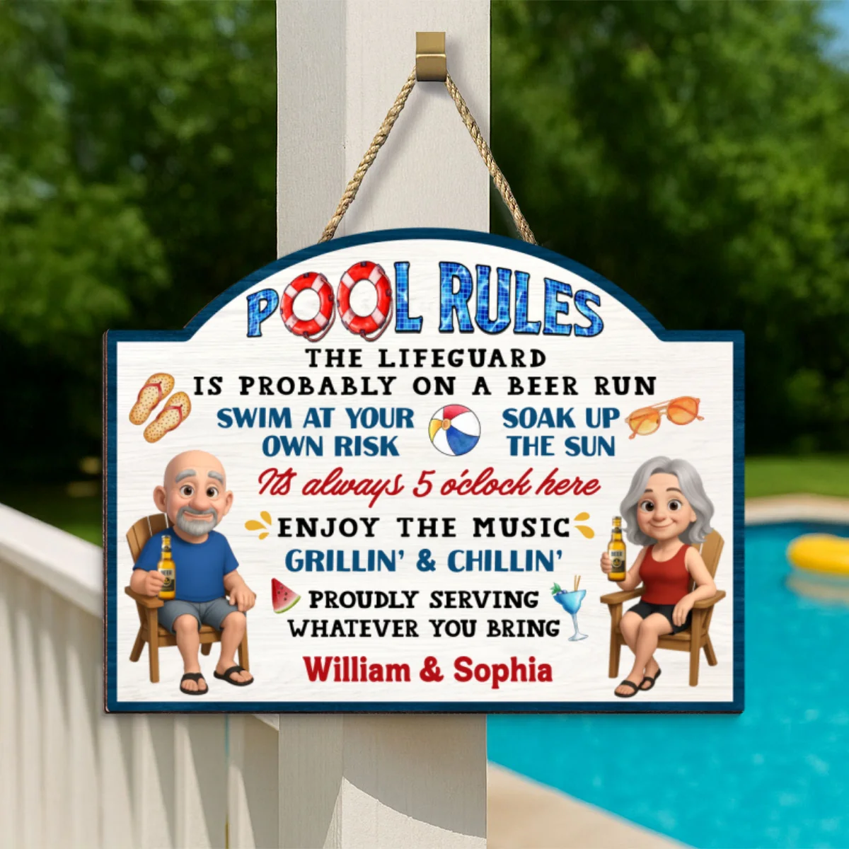 Pool Rules Swim At Your Own Risk Grilling Personalized Wood Sign, Home Decor, Backyard Decor, Gift For Her, Gift for Him - Image 10