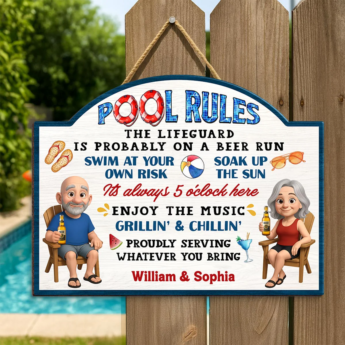 Pool Rules Swim At Your Own Risk Grilling Personalized Wood Sign, Home Decor, Backyard Decor, Gift For Her, Gift for Him - Image 2