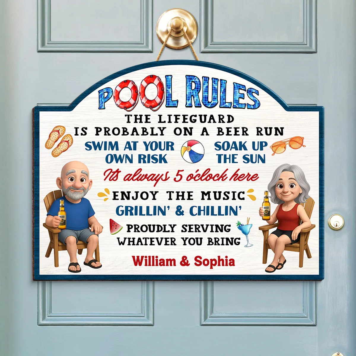 Pool Rules Swim At Your Own Risk Grilling Personalized Wood Sign, Home Decor, Backyard Decor, Gift For Her, Gift for Him - Image 3