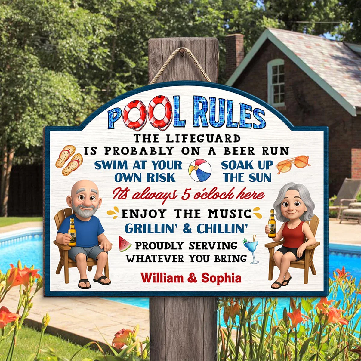 Pool Rules Swim At Your Own Risk Grilling Personalized Wood Sign, Home Decor, Backyard Decor, Gift For Her, Gift for Him - Image 4