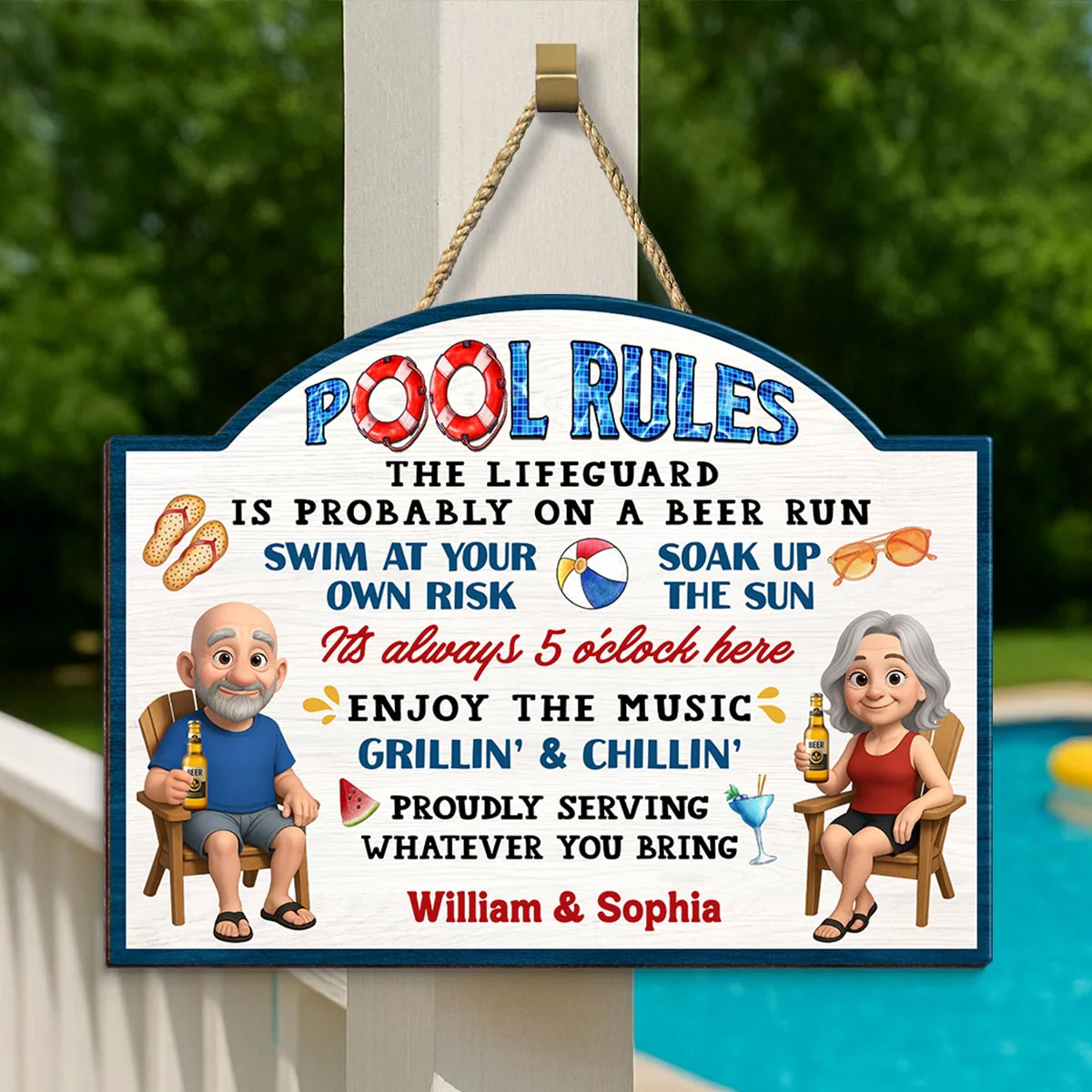Pool Rules Swim At Your Own Risk Grilling Personalized Wood Sign, Home Decor, Backyard Decor, Gift For Her, Gift for Him - Image 5