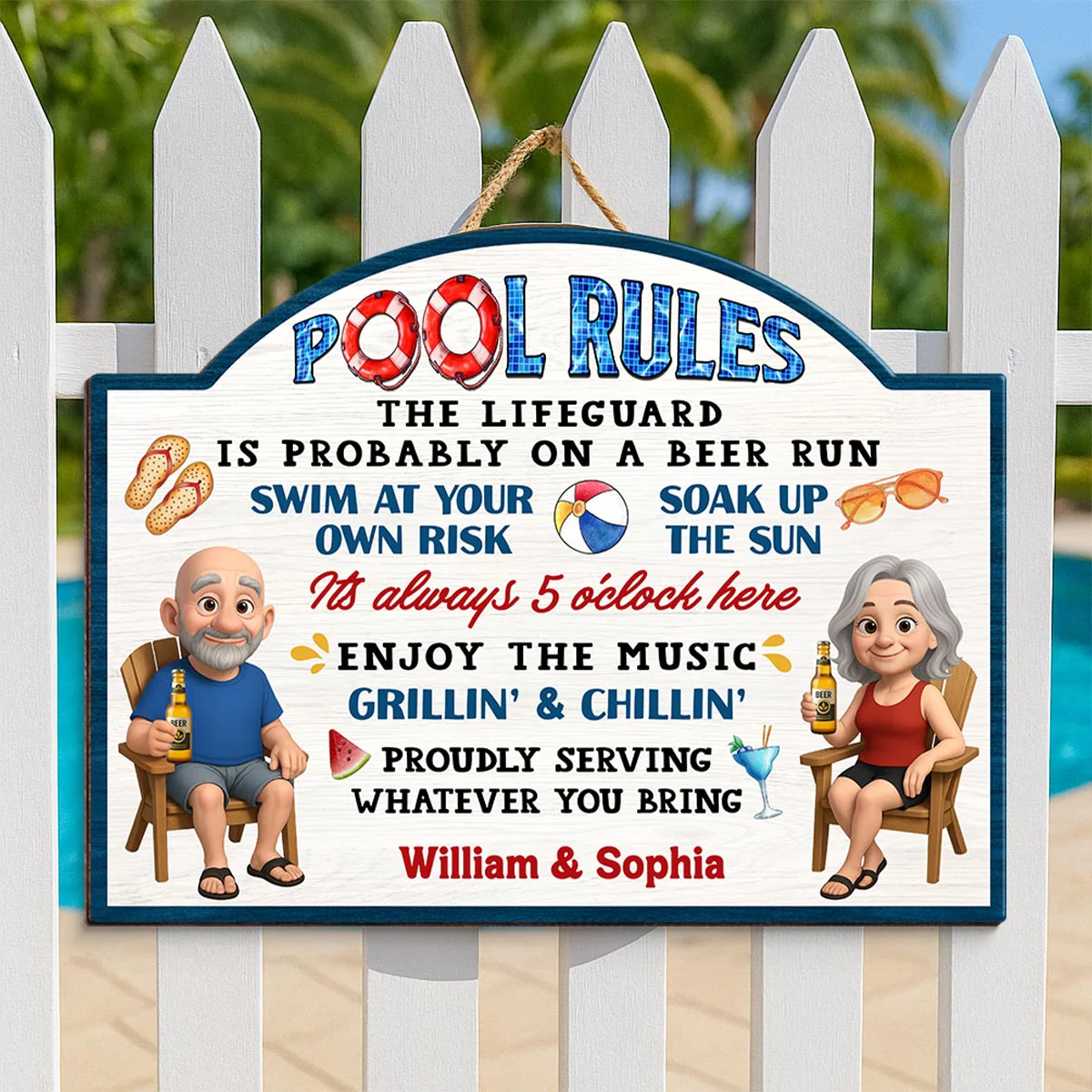 Pool Rules Swim At Your Own Risk Grilling Personalized Wood Sign, Home Decor, Backyard Decor, Gift For Her, Gift for Him - Image 7