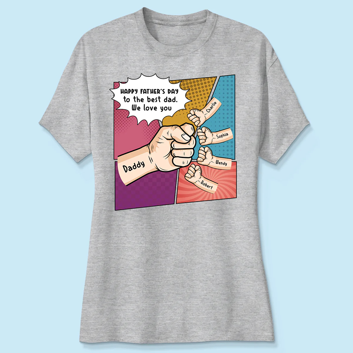 Pop Art Fist Bump Happy Father's Day Personalized Shirt - Image 4