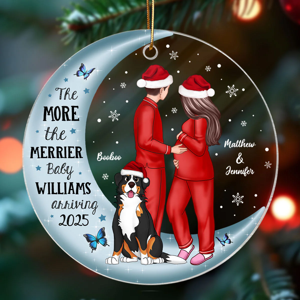 Pregnancy Custom Family On Moon, Expecting New Baby, Mom to be Gift Acrylic Circle Ornament