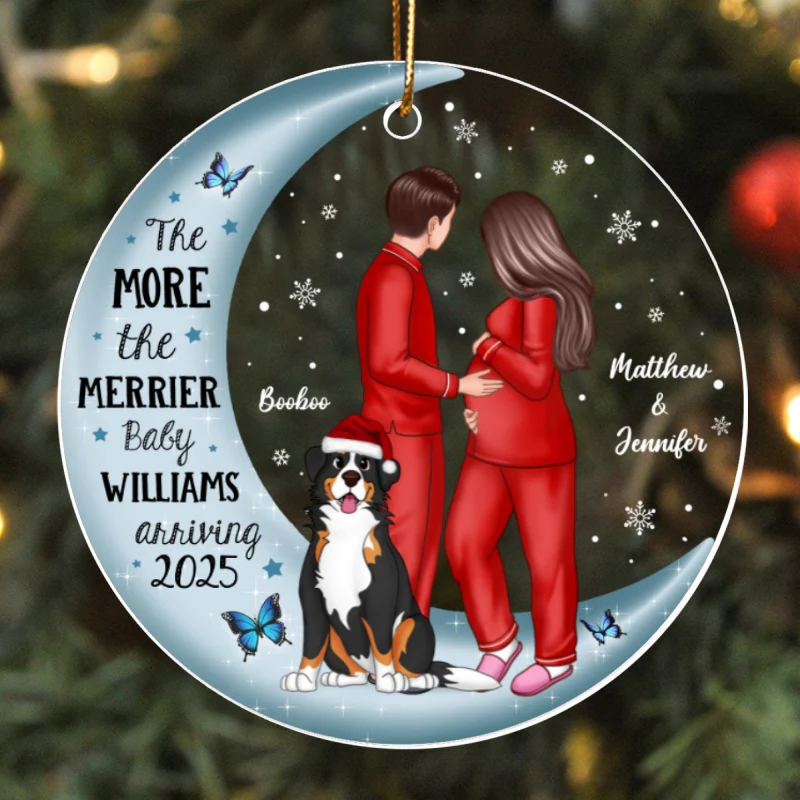 Pregnancy Custom Family On Moon, Expecting New Baby, Mom to be Gift Acrylic Circle Ornament - Image 11