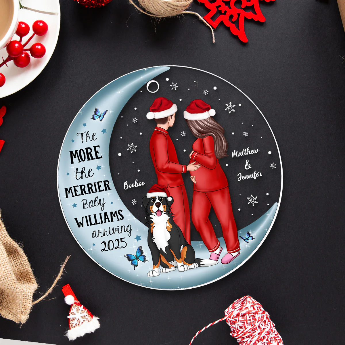 Pregnancy Custom Family On Moon, Expecting New Baby, Mom to be Gift Acrylic Circle Ornament - Image 9