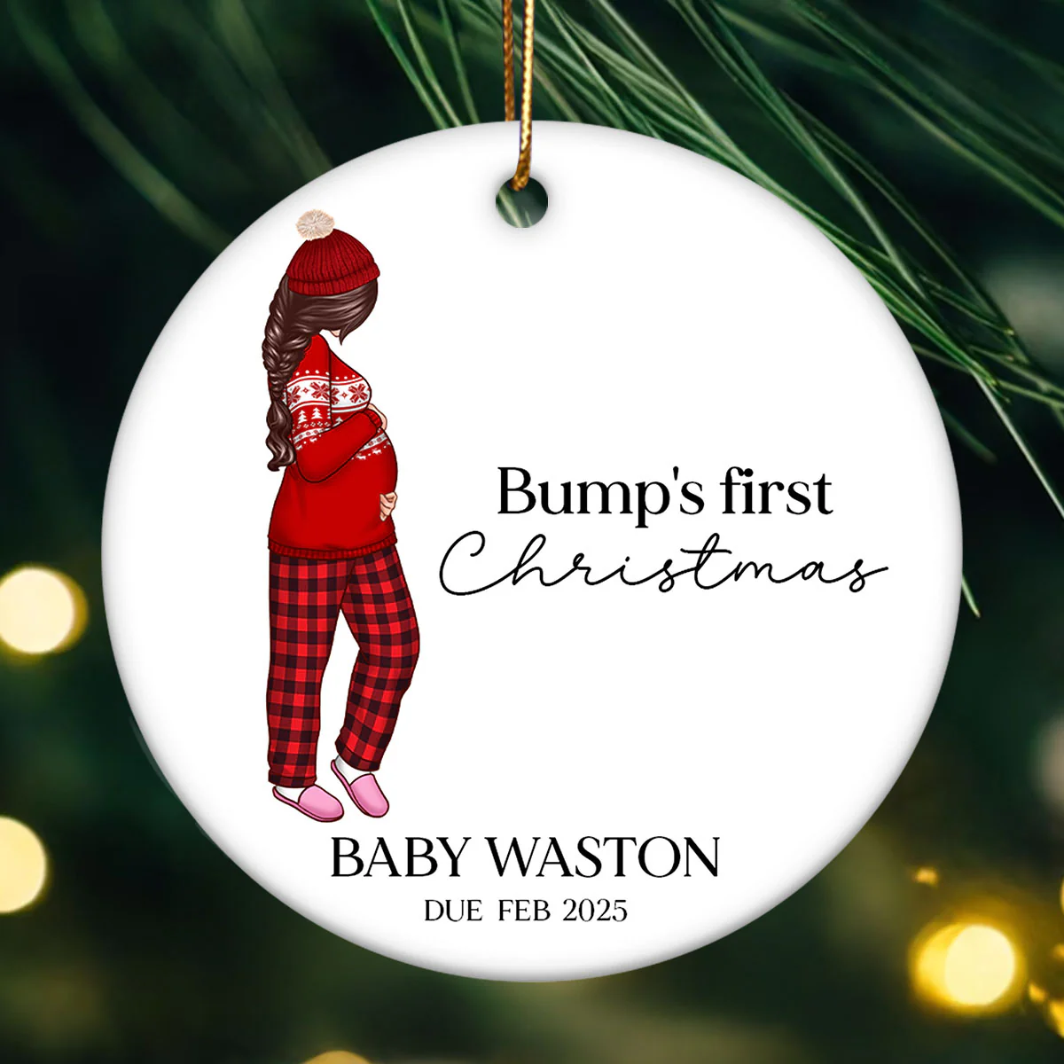 Pregnant Mom Baby Bump's First Christmas 2024 Ornament, Personalized Gifts Family, Pregnant Ornament, Baby Bump Christmas Ornament - Image 2