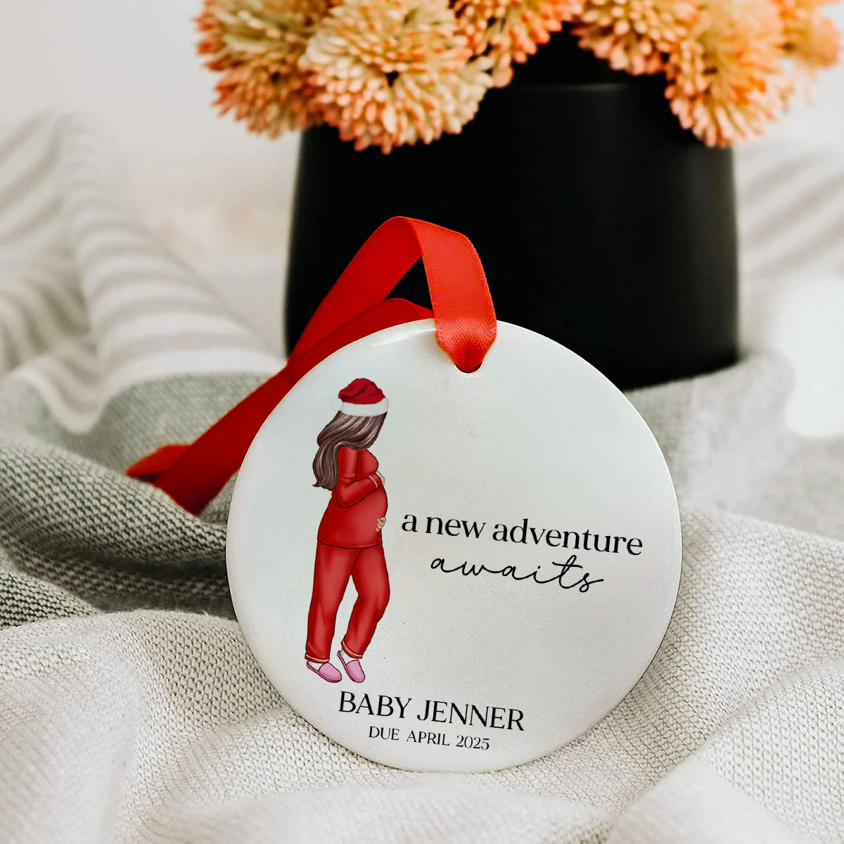 Pregnant Mom Baby Bump's First Christmas 2024 Ornament, Personalized Gifts Family, Pregnant Ornament, Baby Bump Christmas Ornament - Image 4