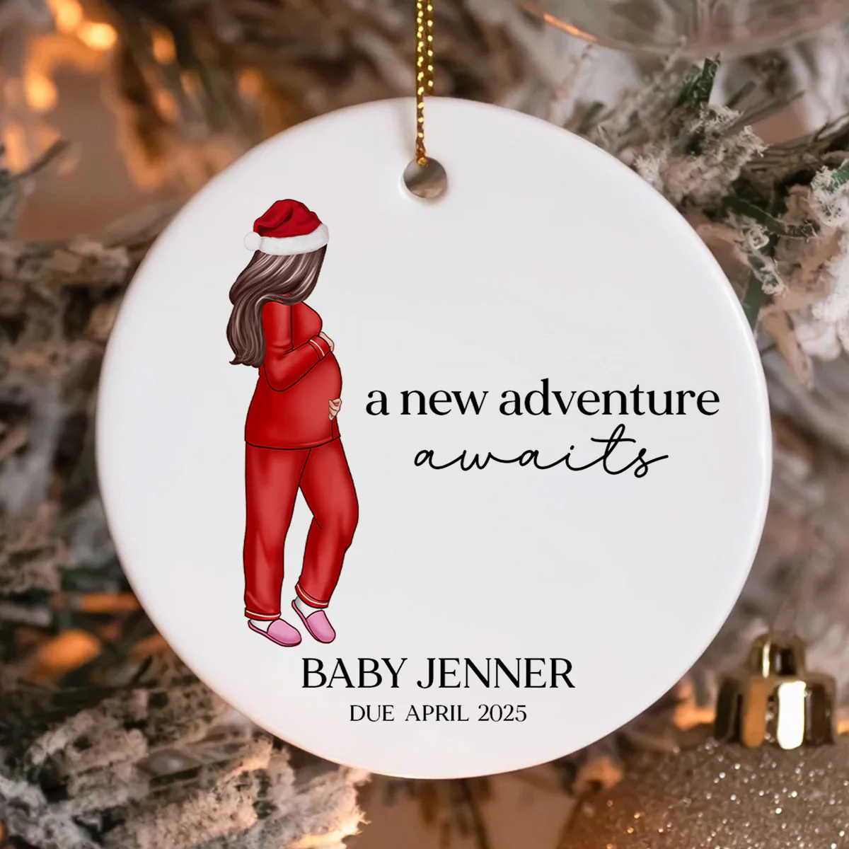 Pregnant Mom Baby Bump's First 2025 Ornament, - Personalized Ornament - Image 3
