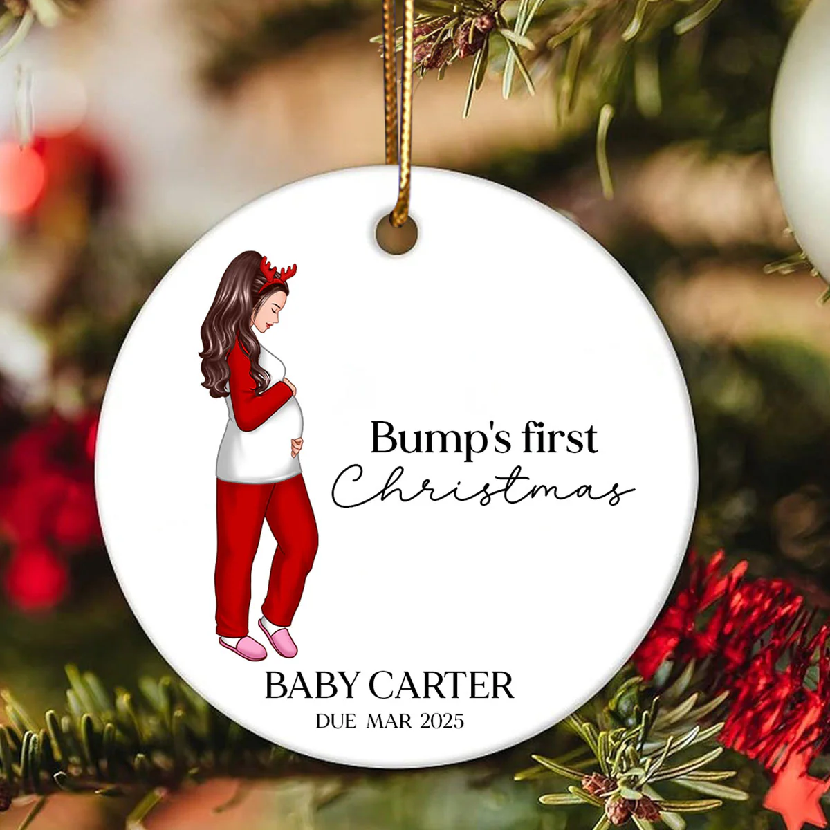 Pregnant Mom Baby Bump's First 2025 Ornament, - Personalized Ornament - Image 6