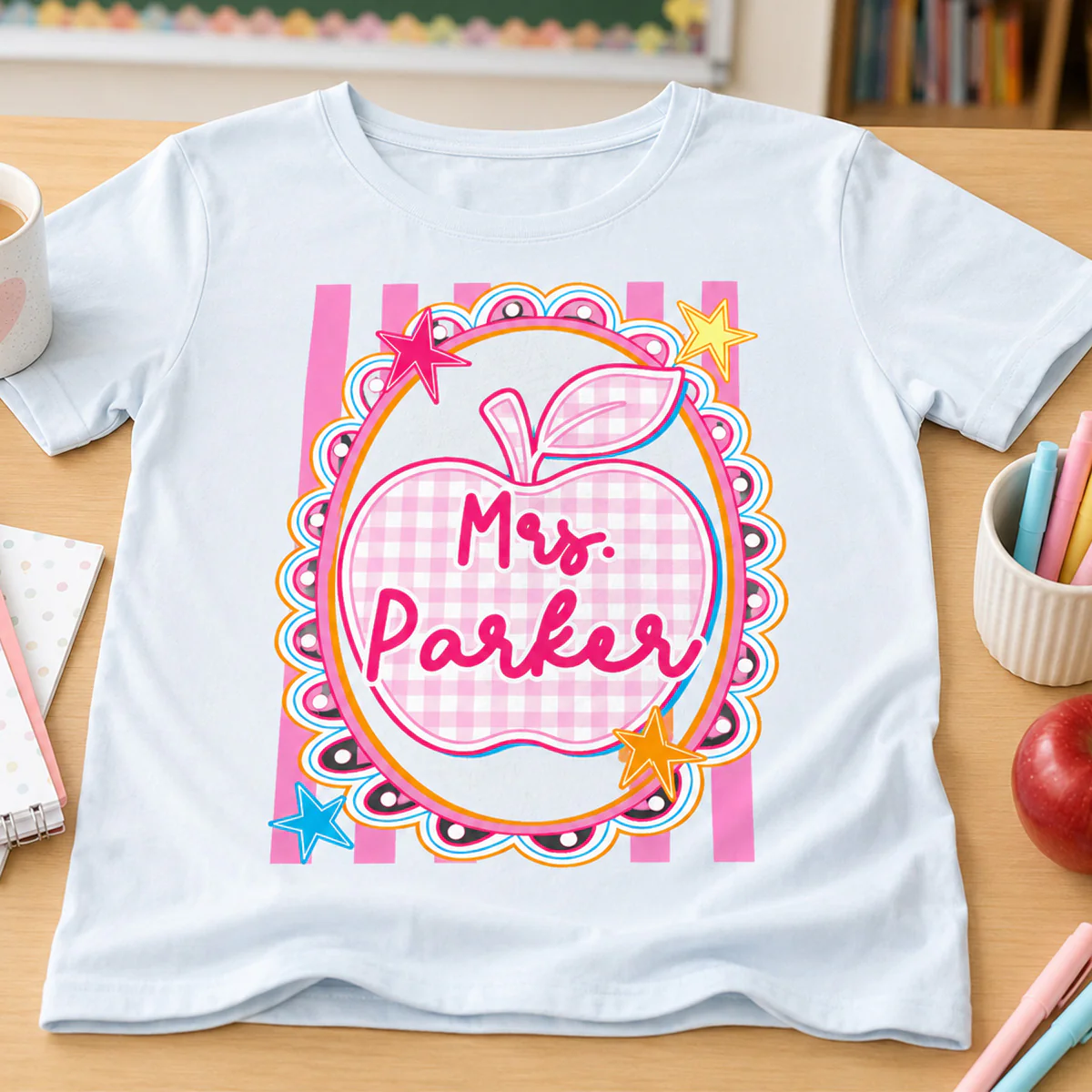 Preppy Apple Teacher Custom Name - Personalized Shirt - Back To School Gift for Teachers