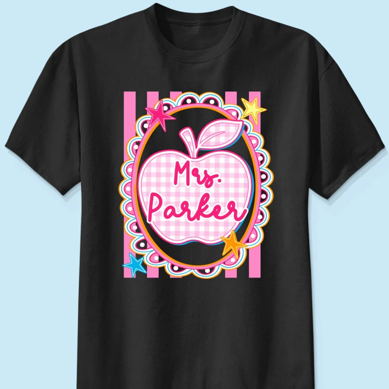 Preppy Apple Teacher Custom Name - Personalized Shirt - Back To School Gift for Teachers - Image 11