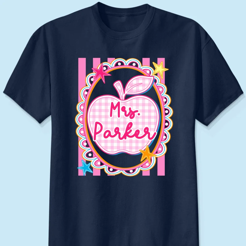 Preppy Apple Teacher Custom Name - Personalized Shirt - Back To School Gift for Teachers - Image 12
