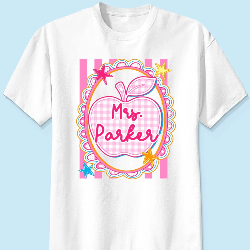 Preppy Apple Teacher Custom Name - Personalized Shirt - Back To School Gift for Teachers - Image 15