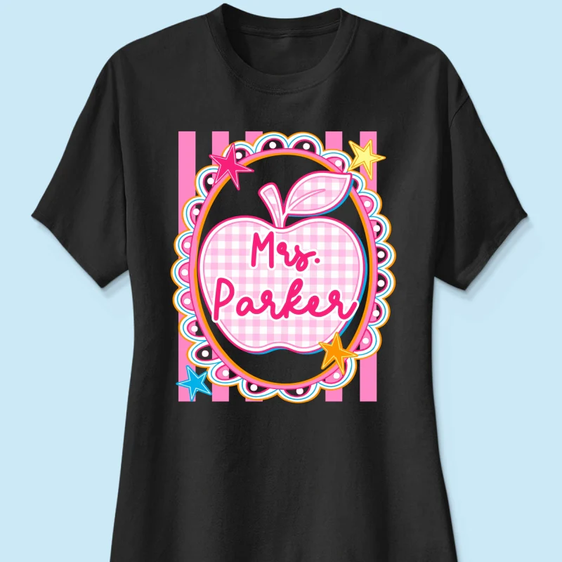 Preppy Apple Teacher Custom Name - Personalized Shirt - Back To School Gift for Teachers - Image 19