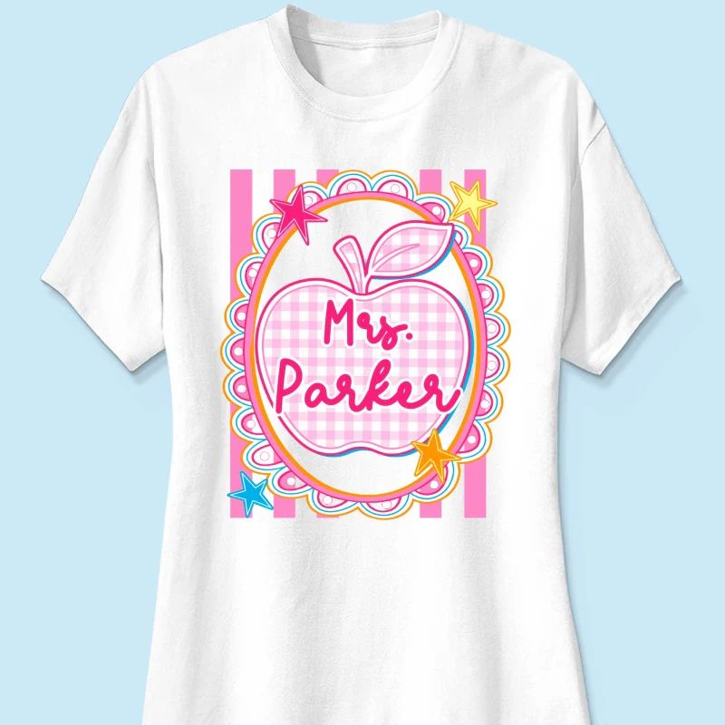 Preppy Apple Teacher Custom Name - Personalized Shirt - Back To School Gift for Teachers - Image 22