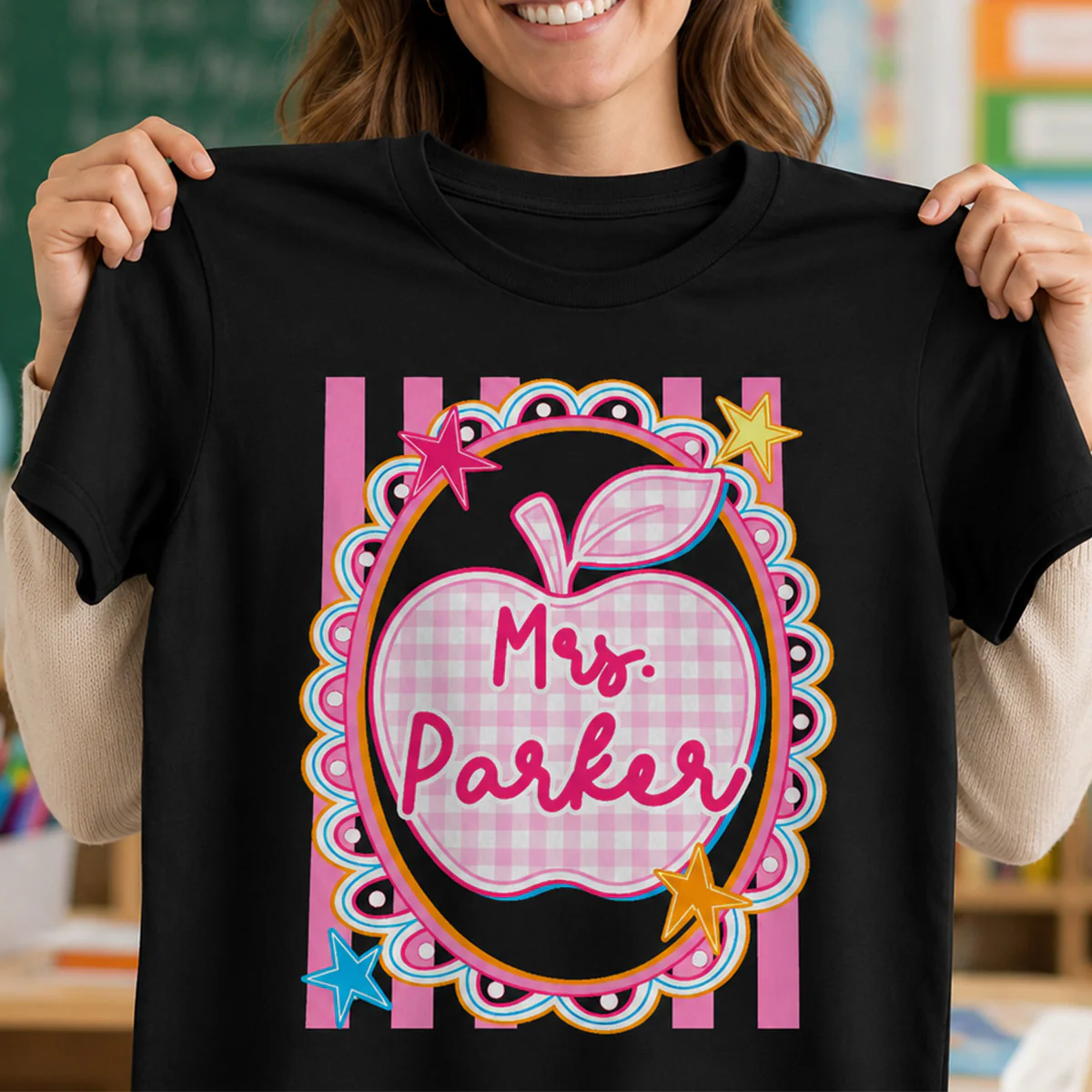 Preppy Apple Teacher Custom Name - Personalized Shirt - Back To School Gift for Teachers - Image 4