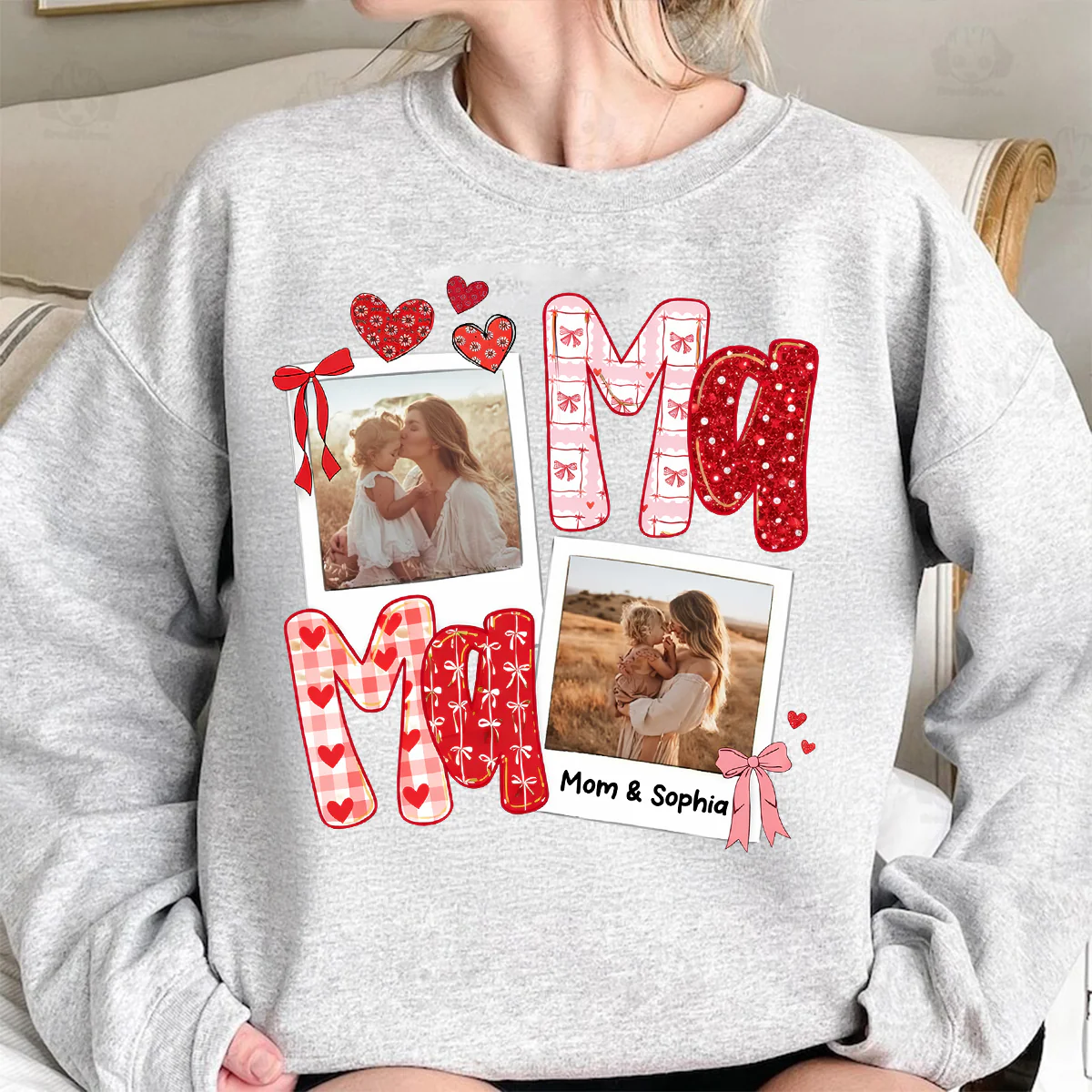 Preppy Mama Valentine Glitter Effect Photo - Personalized Shirt - Heartfelt Gift for Mom - Image 10