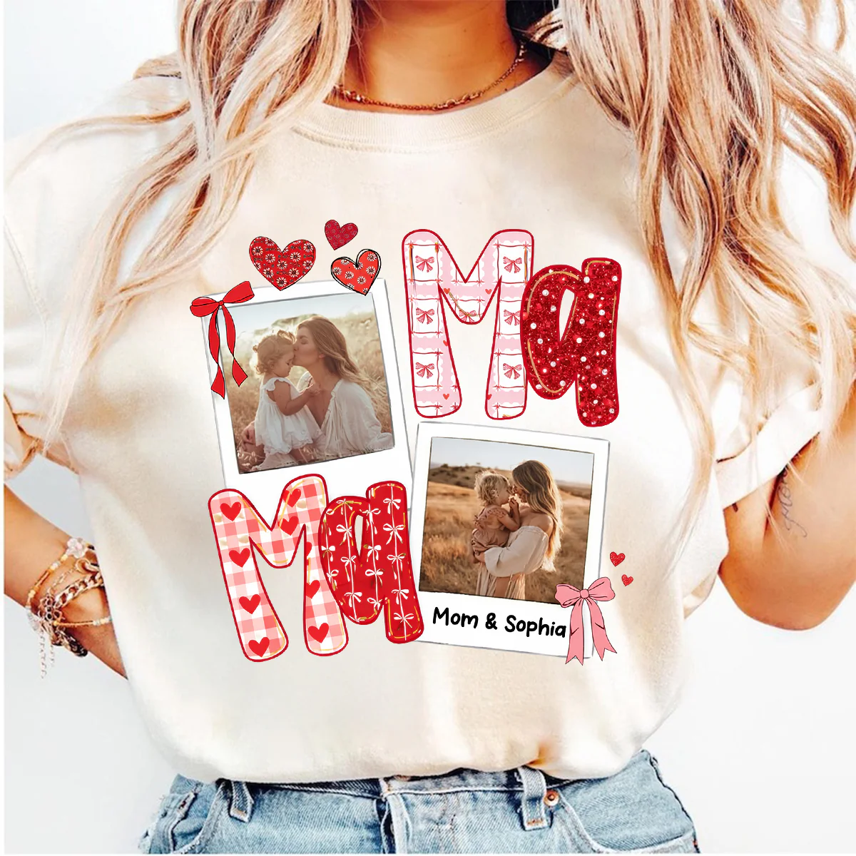 Preppy Mama Valentine Glitter Effect Photo - Personalized Shirt - Heartfelt Gift for Mom - Image 11