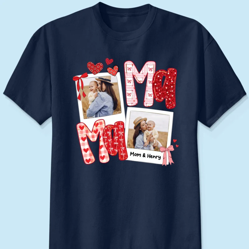 Preppy Mama Valentine Glitter Effect Photo - Personalized Shirt - Heartfelt Gift for Mom - Image 14