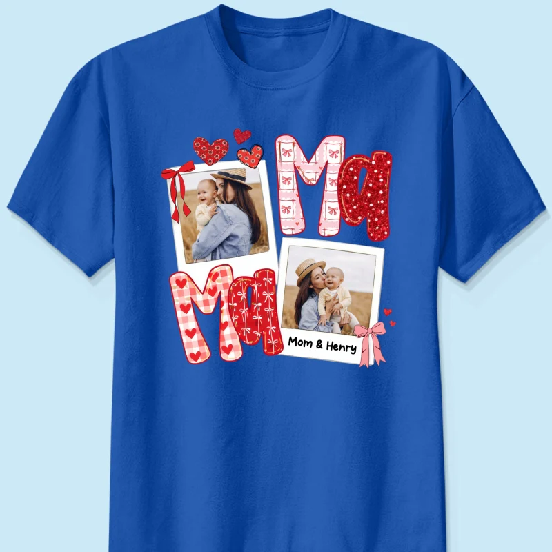 Preppy Mama Valentine Glitter Effect Photo - Personalized Shirt - Heartfelt Gift for Mom - Image 18