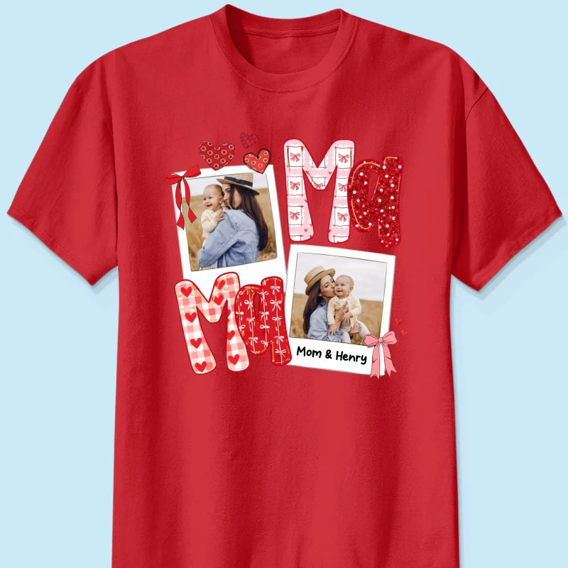 Preppy Mama Valentine Glitter Effect Photo - Personalized Shirt - Heartfelt Gift for Mom - Image 19