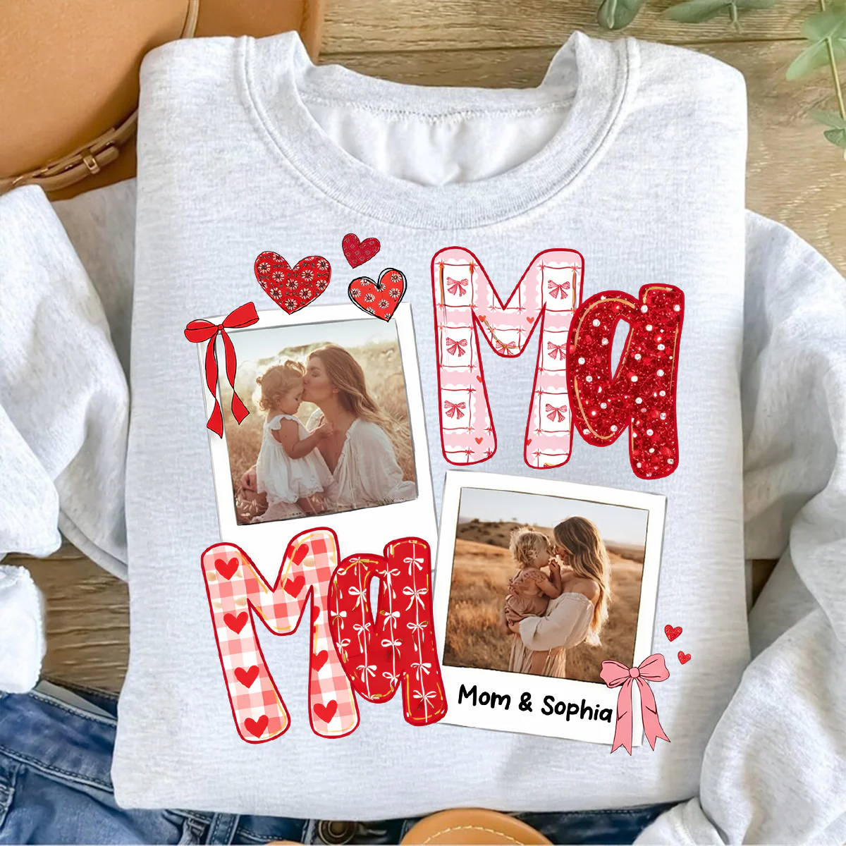 Preppy Mama Valentine Glitter Effect Photo - Personalized Shirt - Heartfelt Gift for Mom - Image 2