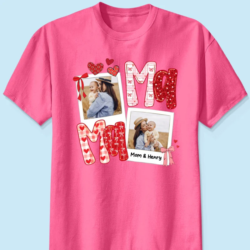 Preppy Mama Valentine Glitter Effect Photo - Personalized Shirt - Heartfelt Gift for Mom - Image 21