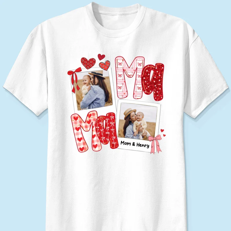 Preppy Mama Valentine Glitter Effect Photo - Personalized Shirt - Heartfelt Gift for Mom - Image 23