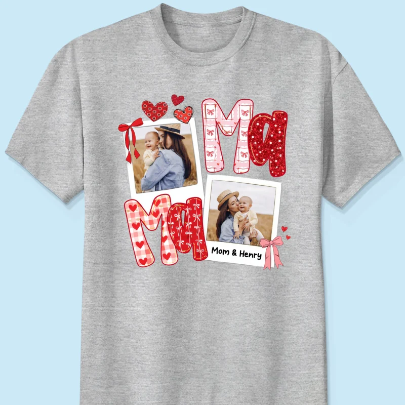 Preppy Mama Valentine Glitter Effect Photo - Personalized Shirt - Heartfelt Gift for Mom - Image 24