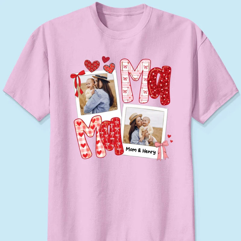 Preppy Mama Valentine Glitter Effect Photo - Personalized Shirt - Heartfelt Gift for Mom - Image 25