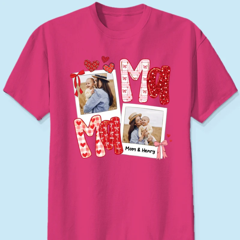 Preppy Mama Valentine Glitter Effect Photo - Personalized Shirt - Heartfelt Gift for Mom - Image 29