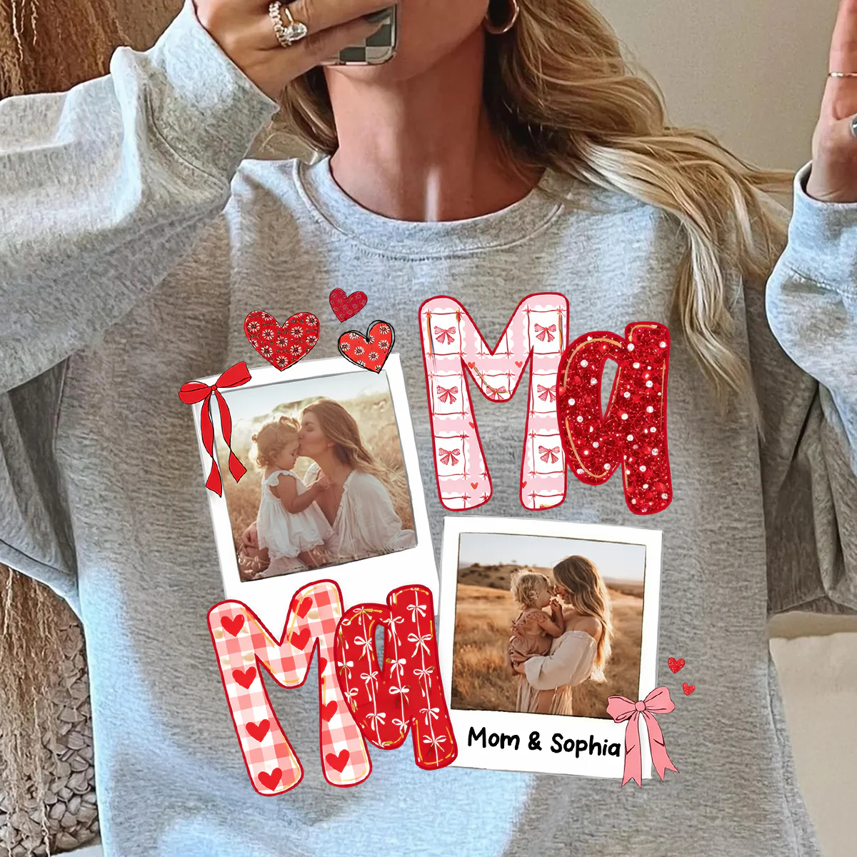 Preppy Mama Valentine Glitter Effect Photo - Personalized Shirt - Heartfelt Gift for Mom - Image 3