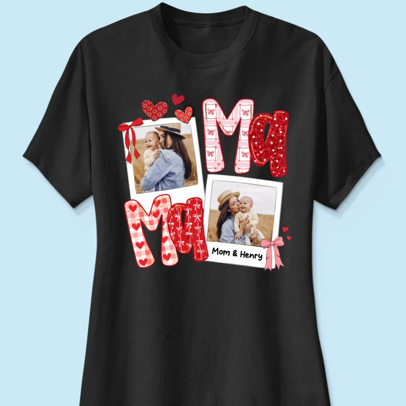 Preppy Mama Valentine Glitter Effect Photo - Personalized Shirt - Heartfelt Gift for Mom - Image 32