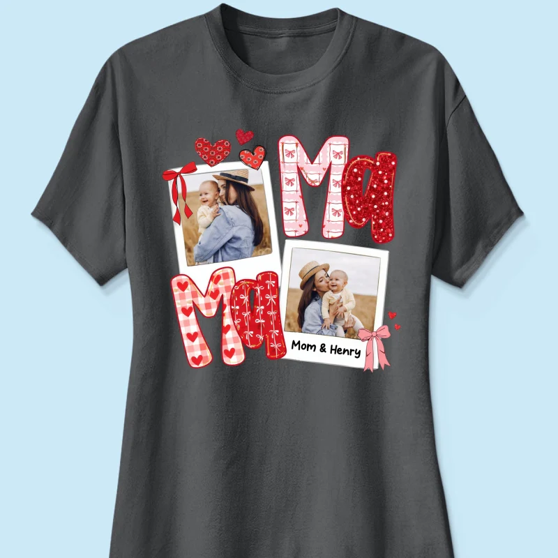 Preppy Mama Valentine Glitter Effect Photo - Personalized Shirt - Heartfelt Gift for Mom - Image 34