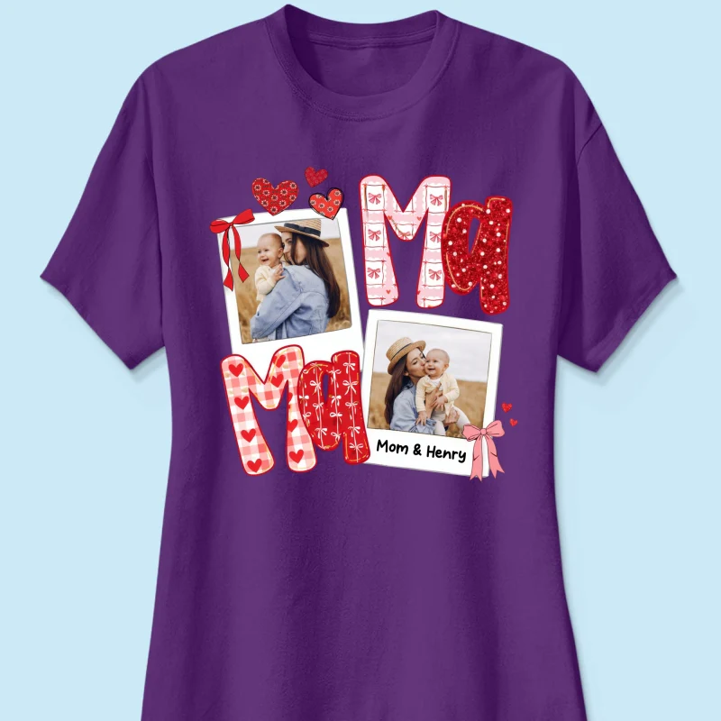 Preppy Mama Valentine Glitter Effect Photo - Personalized Shirt - Heartfelt Gift for Mom - Image 35