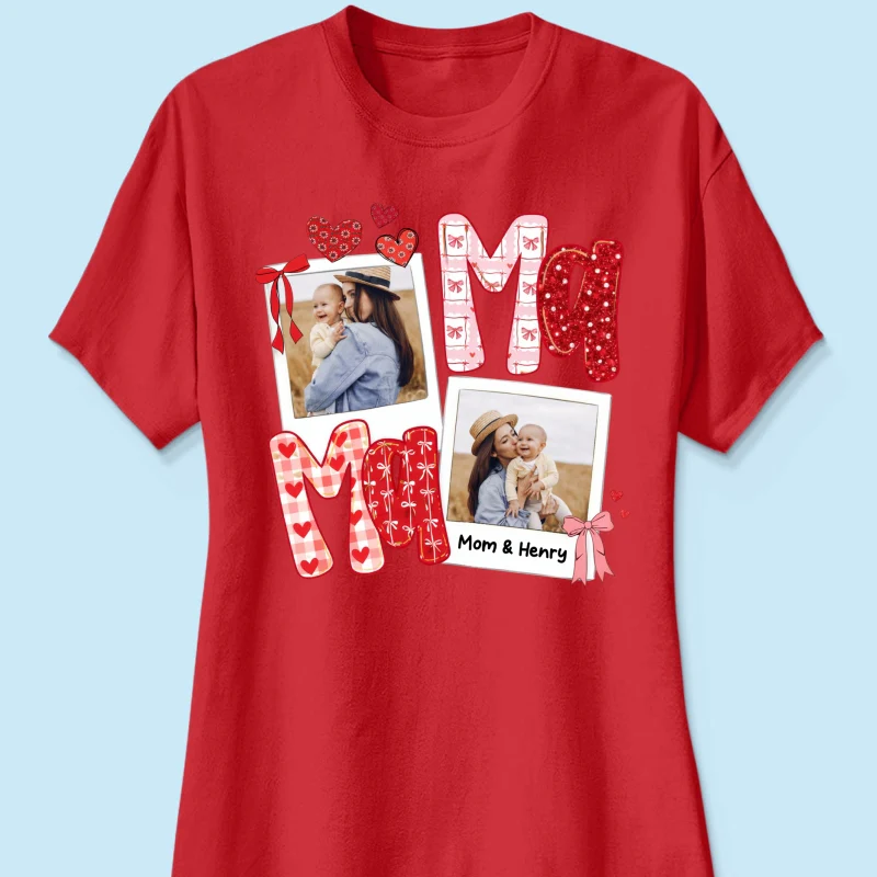 Preppy Mama Valentine Glitter Effect Photo - Personalized Shirt - Heartfelt Gift for Mom - Image 38