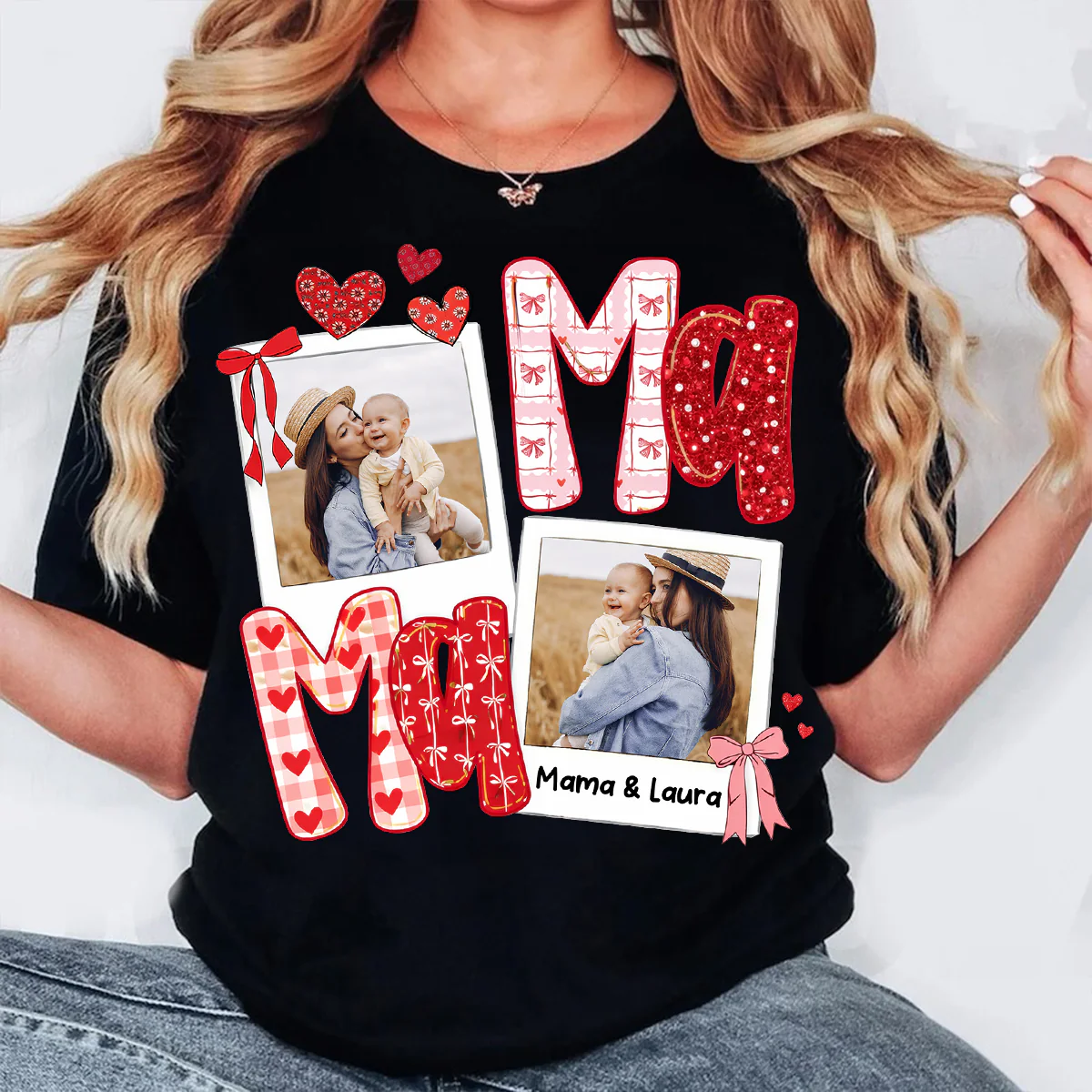 Preppy Mama Valentine Glitter Effect Photo - Personalized Shirt - Heartfelt Gift for Mom - Image 4