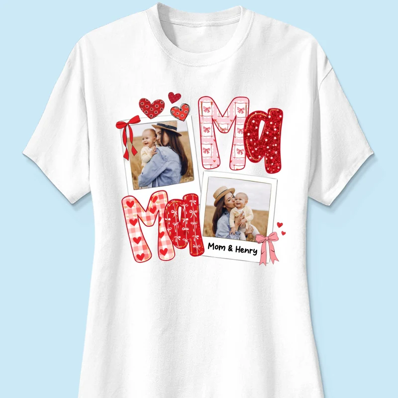 Preppy Mama Valentine Glitter Effect Photo - Personalized Shirt - Heartfelt Gift for Mom - Image 40