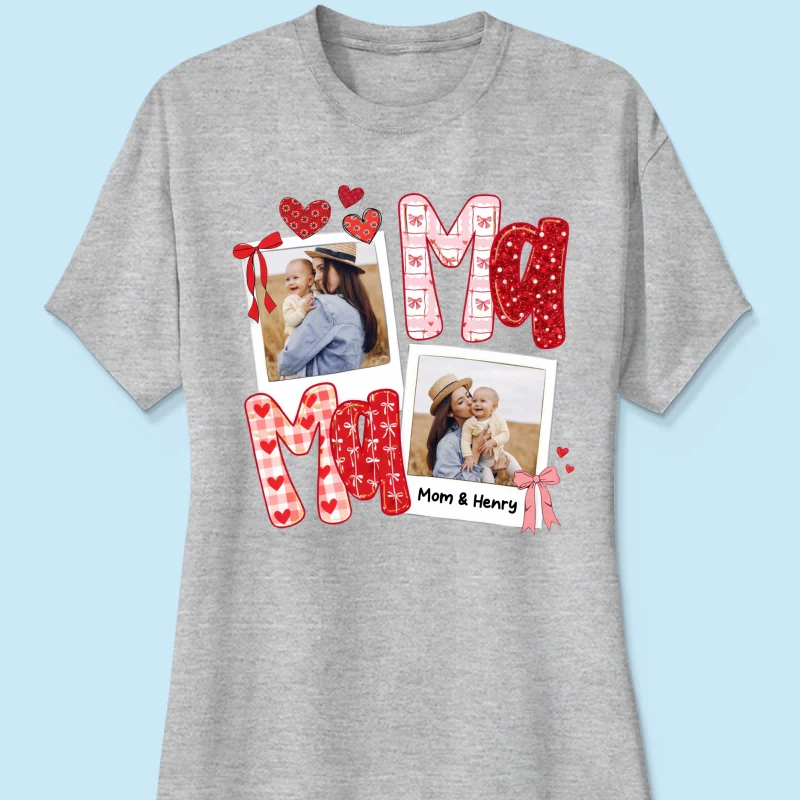 Preppy Mama Valentine Glitter Effect Photo - Personalized Shirt - Heartfelt Gift for Mom - Image 41