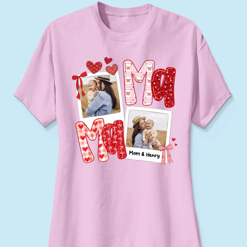 Preppy Mama Valentine Glitter Effect Photo - Personalized Shirt - Heartfelt Gift for Mom - Image 42