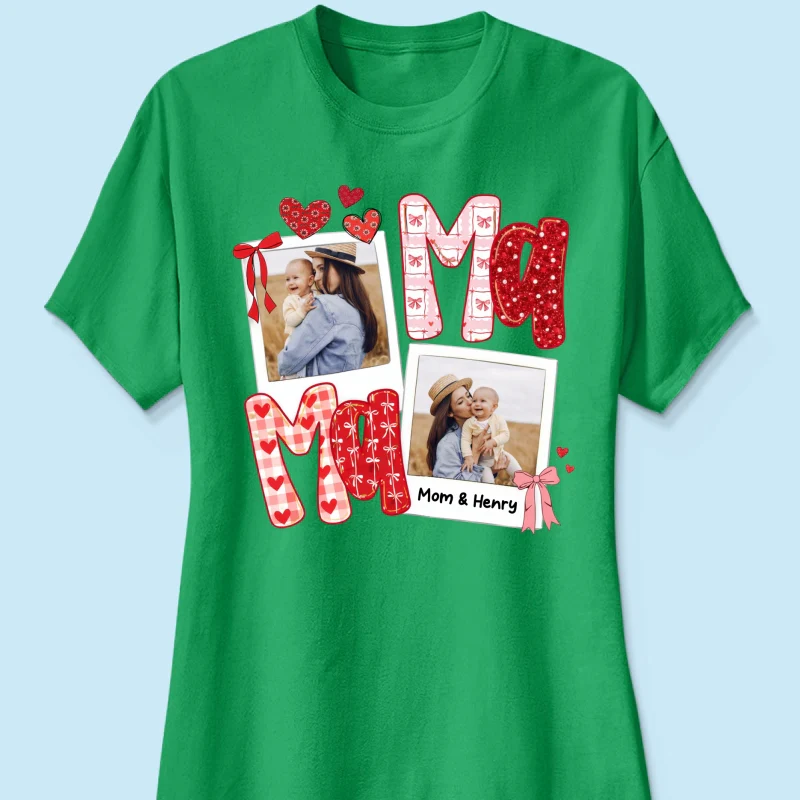 Preppy Mama Valentine Glitter Effect Photo - Personalized Shirt - Heartfelt Gift for Mom - Image 45
