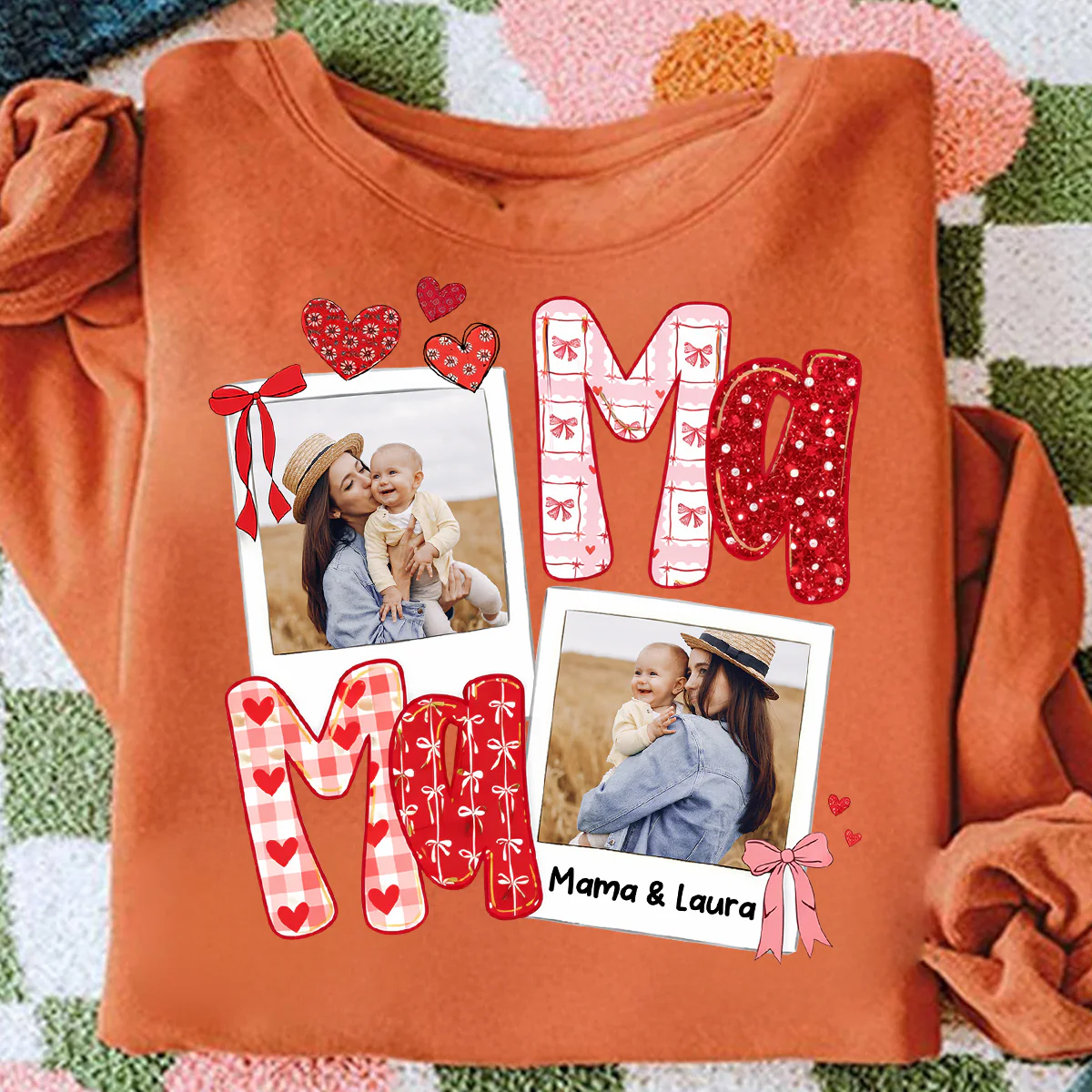 Preppy Mama Valentine Glitter Effect Photo - Personalized Shirt - Heartfelt Gift for Mom - Image 5