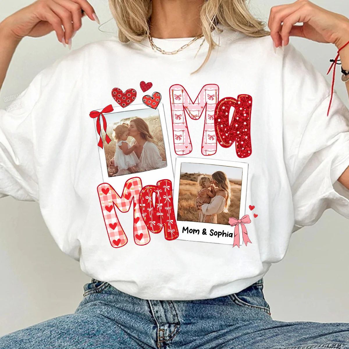 Preppy Mama Valentine Glitter Effect Photo - Personalized Shirt - Heartfelt Gift for Mom - Image 6