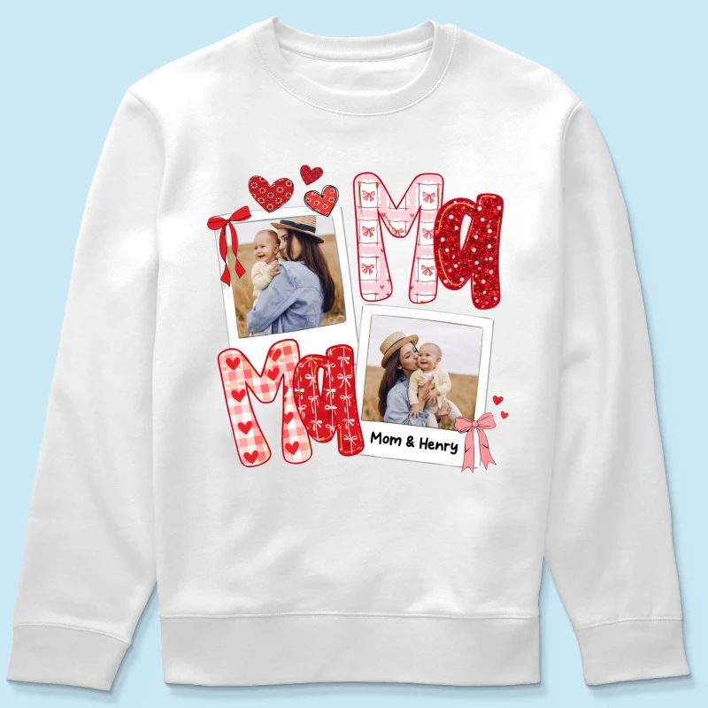 Preppy Mama Valentine Glitter Effect Photo - Personalized Shirt - Heartfelt Gift for Mom - Image 69