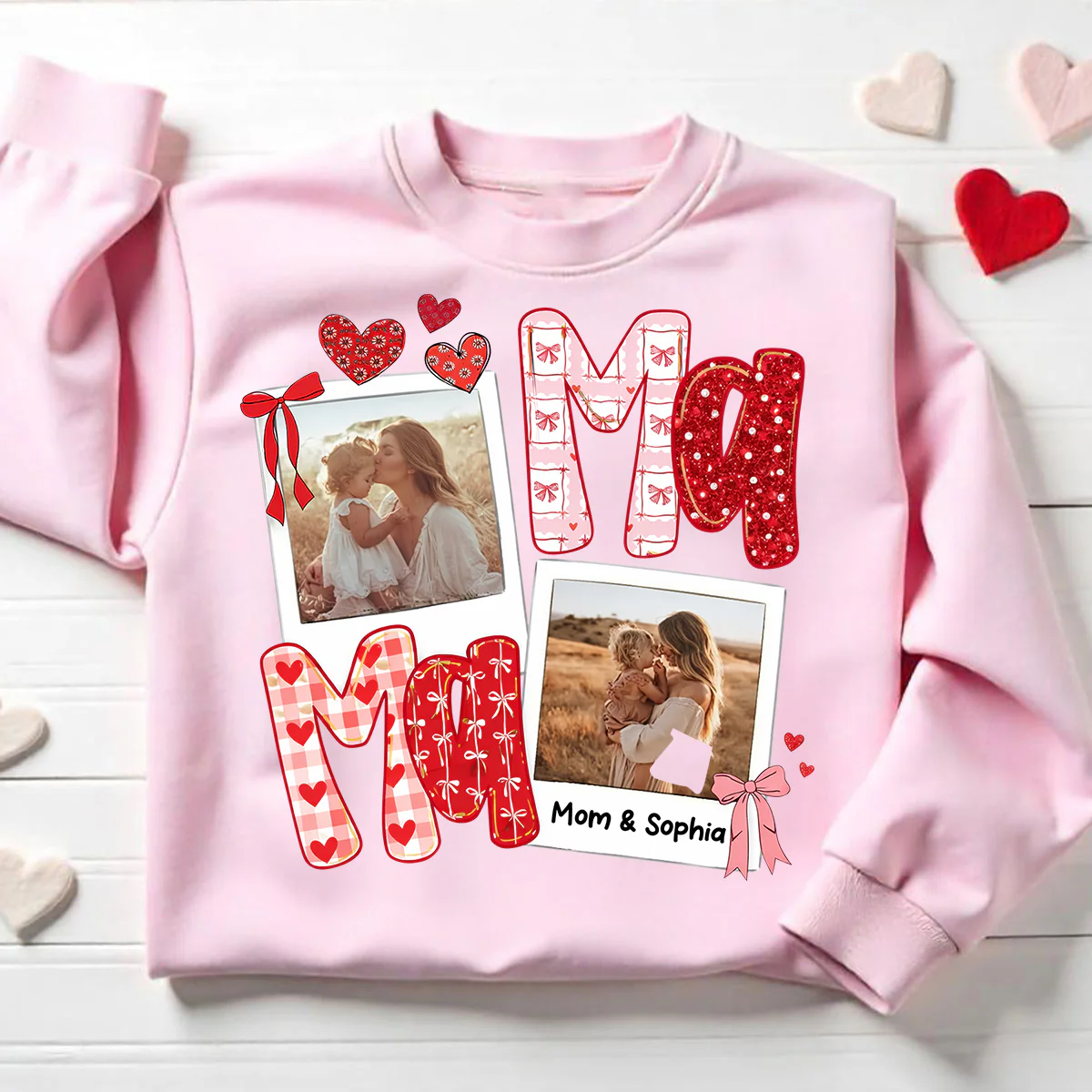 Preppy Mama Valentine Glitter Effect Photo - Personalized Shirt - Heartfelt Gift for Mom - Image 7