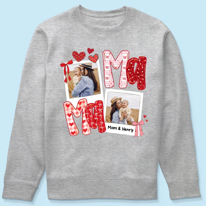 Preppy Mama Valentine Glitter Effect Photo - Personalized Shirt - Heartfelt Gift for Mom - Image 70