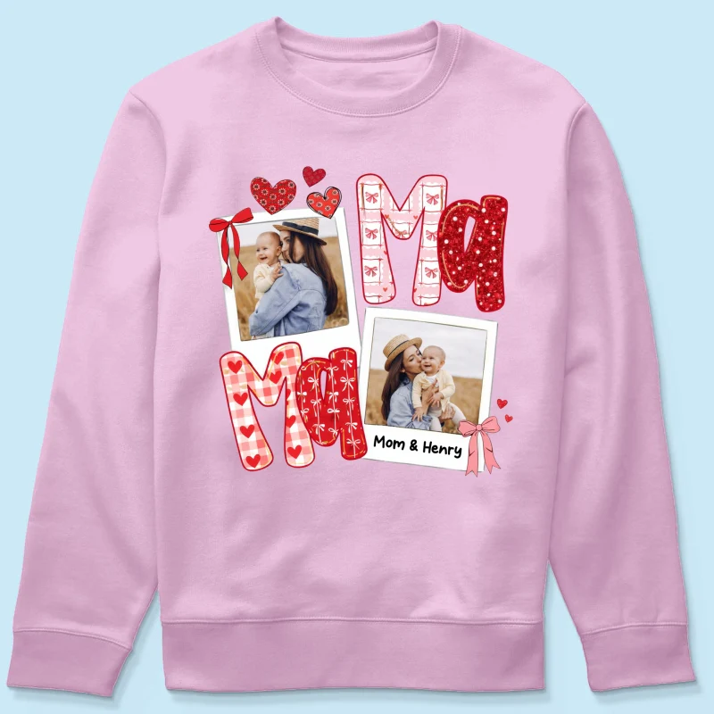 Preppy Mama Valentine Glitter Effect Photo - Personalized Shirt - Heartfelt Gift for Mom - Image 71