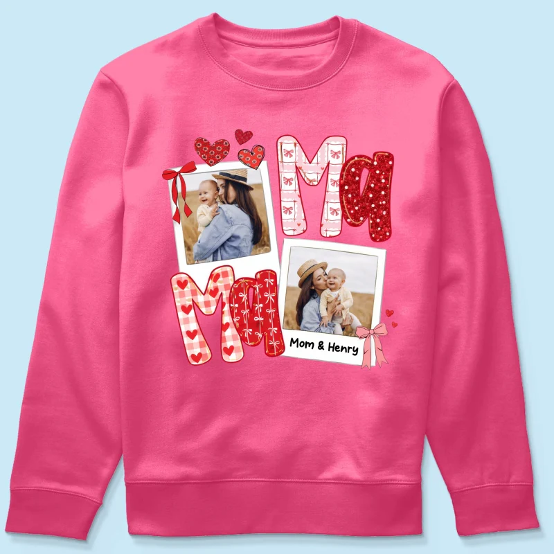 Preppy Mama Valentine Glitter Effect Photo - Personalized Shirt - Heartfelt Gift for Mom - Image 74